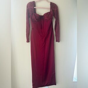 House of CB Deep Perdi Red Long Sleeve Dress